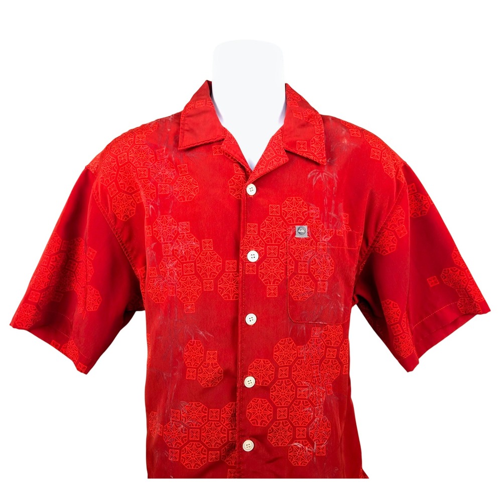 Vintage Quicksilver Red Hawaiian Shirt Print Short Sleeve‎ Medium Made in USA